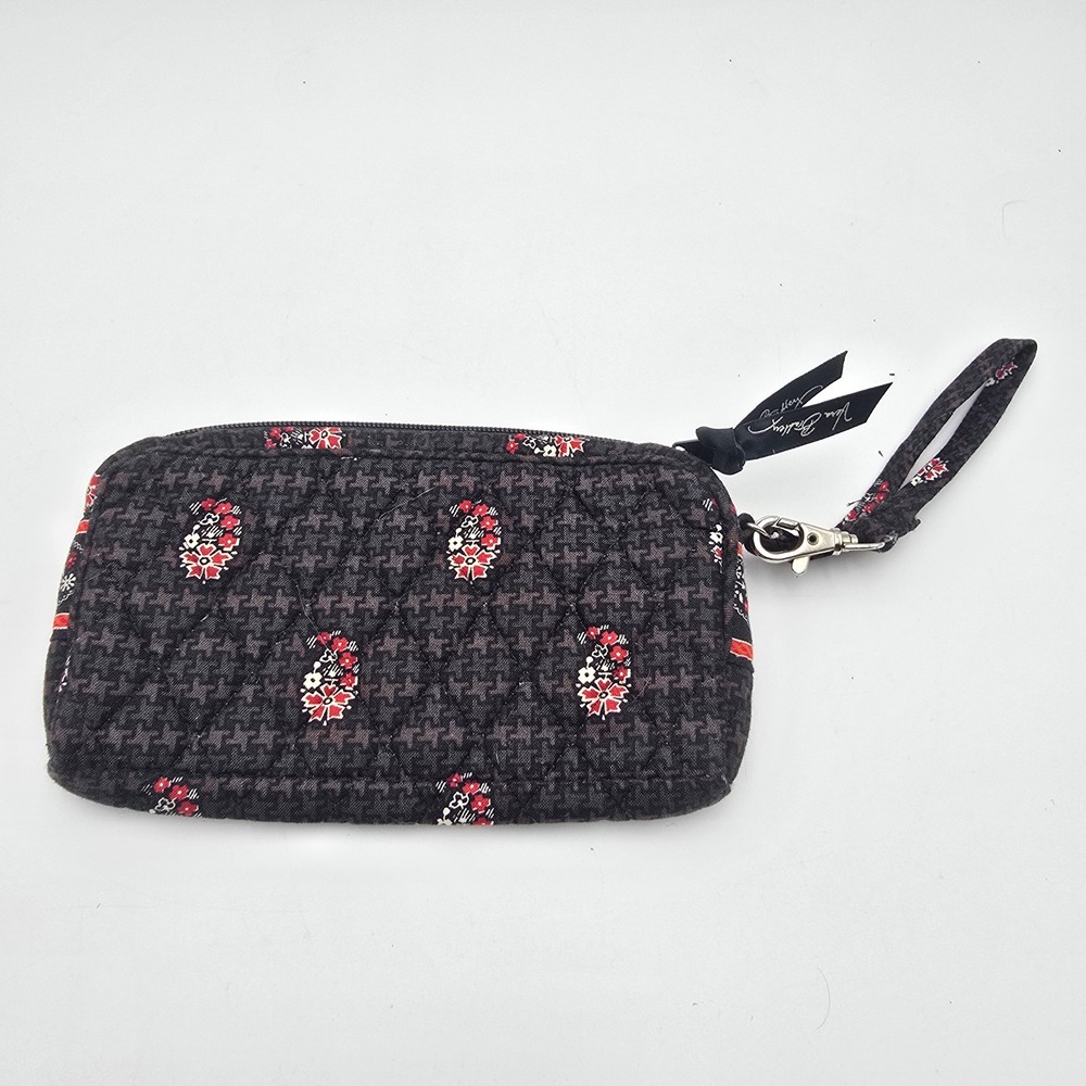 Vera Bradley Quilted Wristlet Dark Grey Floral Pattern Zipper Pouch Bag